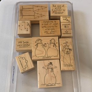 Stampin' Up IT'S SNOW TIME Mounted Wood Stamp Set RETIRED